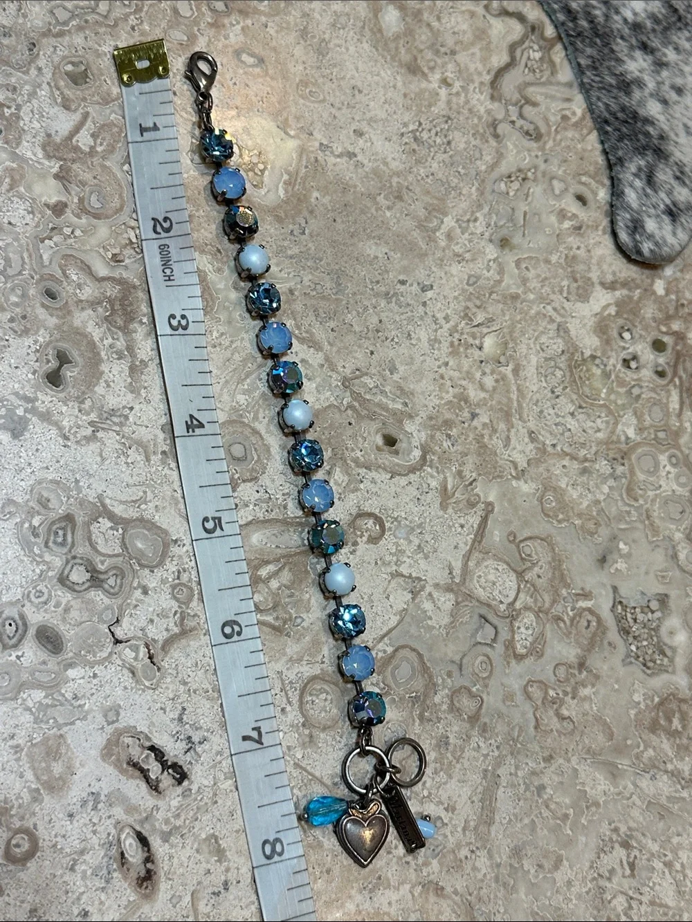 Mariana Blue & Opal Crystal Heart Charm Bracelet